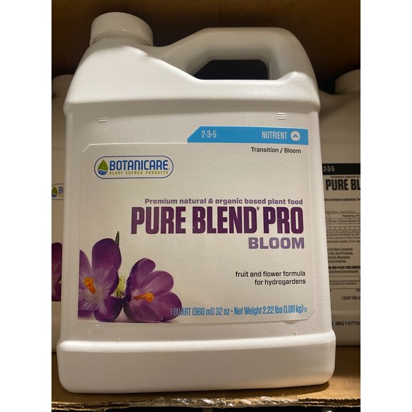 Botanicare Pure Blend Pro Bloom Hydro- One Part Nutrient-Organic Based- Quart