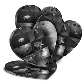 Destination Vinyl ltd Great Coasters (Set of 4) Heart - BW - Marine Life Collage Ocean Dive Diver Drink Glossy Coasters/Tabletop Protection for Any Table Type #41612
