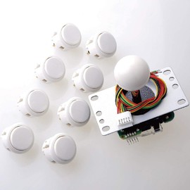 SANWA JLF-TP-8YT Joystick + Sanwa 8 pcs OBSF-30 Push Button Bundle Kit White - for Arcade Game 4 & 8 Way Adjustable, Compatible with Catz Mad SF4 Tournament Joystick (White Ball Top) S@NWA