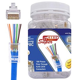 ITBEBE Paquete de 100 Conectores RJ45 de Paso A Través Cat 6 (Conector RJ45 / Conector de Paso RJ45 Cat6/Ethernet) para Cable Ethernet UTP Sólido/Multifilamento
