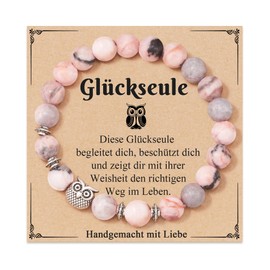 POWWA Lucky Owl Bracelet for Women and Teenagers with Owl Pendant and Natural Stones Birthday or Christmas