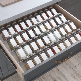 Spice Drawer Organizer, 4 Tiers 2 Set Clear Acrylic Slanted in Drawer Seasoning Jars Insert, Expandable From 13" to 26", Hold up 56 Spice Jars Kitchen Countertop Rack Tray (Jars not Include)