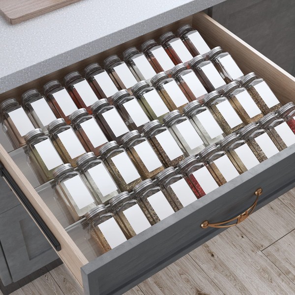 Spice Drawer Organizer, 4 Tiers 2 Set Clear Acrylic Slanted