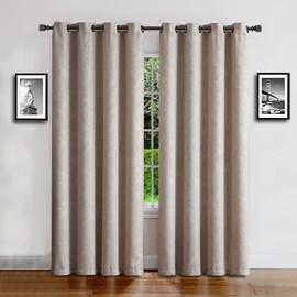Warm Home Designs 1 Pair (2 Panels) of Ivory Beige Blackout Curtains with Embossed Textured Damask Flower Pattern. Each Thermal Room Darkening Curtain Panel is 54" X 84". EV Ivory 2x54x84