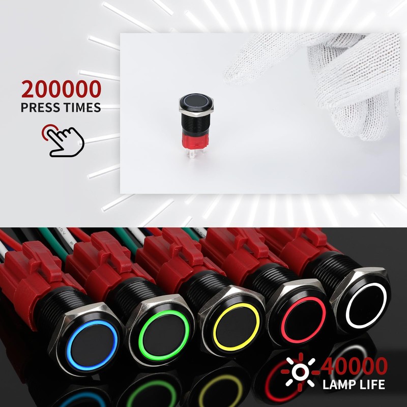 YMJSAN 16mm Latching Push Button Switch 12V DC On Off