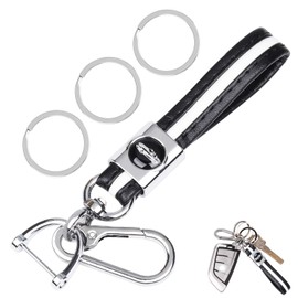 COREION Universal Leather Car Keychain,Unisex car keychain,Car key fob accessories,Carabiner Clip with 1D-ring, 3 Keyrings (White)