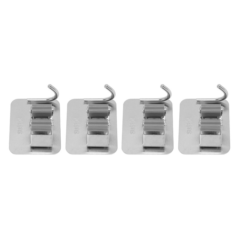 4Pcs Silver Mop Broom Holder with Hook Wall Mounted 304