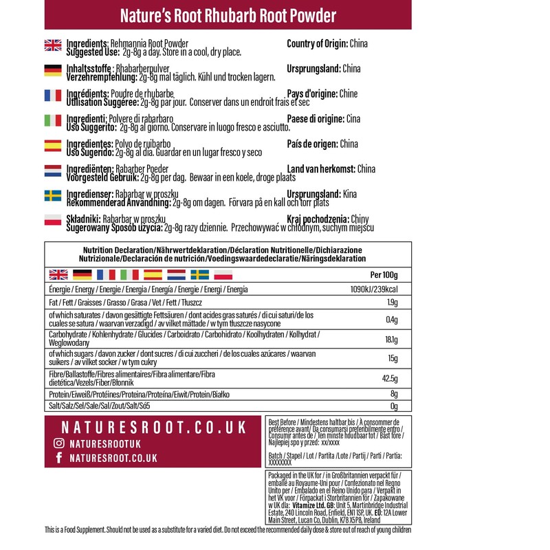 Nature’s Root Rhubarb Root Powder 250g - Rheum Palmatum |