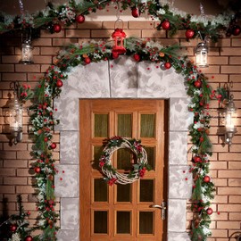 Christmas Red Berry Garland 5.9 ft Artificial Red Berries Pine Cones Evergreen Pine Needle Decoration Garland and 8 Pieces Red Berry Stems Pine Branches Evergreen Berries for Home Kitchen Bar Use