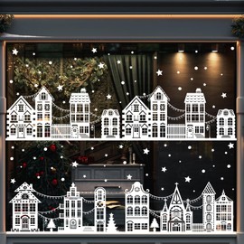 JOISHOP 10 Sheets Christmas Window Stickers, Christmas Window Clings Decals Xmas Double-Side Reusable Window Clings Decorations for Christmas Window Indoor Party Decorations