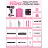 HUAKAYO Pink Cordless Drill Set 142 Pcs, 21V Pink Power