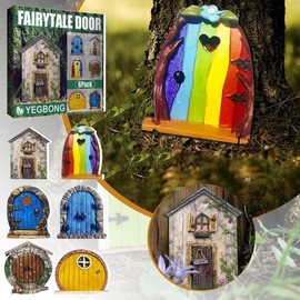 Jinshining Green Streak Mini Fairy Garden Door for Tree, 3D Miniature Fairy Door for Fairytale Tiny House Doors, Bonsai Terrarium Micro Landscape Decoration Accessories Garden Miniatures