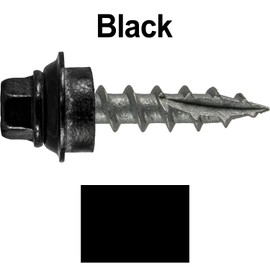 12 x 1 Black Roofing Screws for OSB and Plywood - Galvanized Metal to Wood Type 17 Tip - 1/4" Hex Head - Assembled EPDM Washer 1 x 250 Count Bag - 250 Screws
