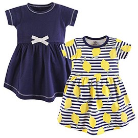 Touched by Nature baby girls Organic Cotton Short-sleeve and Long-sleeve Dresses Playwear Dress, Toddler Lemons Short Sleeve, 2T US