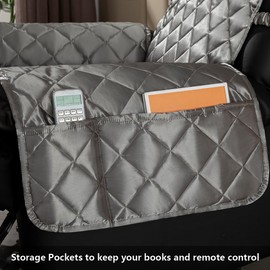 STONECREST Cooling Recliner Chair Cover - Silky Satin Recliner Cover, Recliner Slipcover Stay in Place (Dark Grey, Recliner 23" Regular)