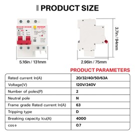 HCOVTXR 120V-240V Circuit Breaker with Leakage Protection,50 Amp RCBO and Surge Protector Breaker,DIN Rail Mount Ground Fault Circuit Breaker for Residential Industrial Outdoor