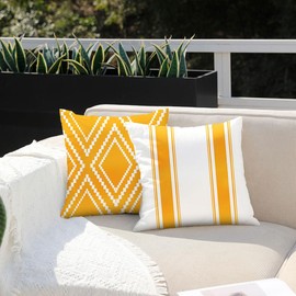 DFXSZ Outdoor Pillow Covers 20x20 Inch Set of 4 Yellow Waterproof Modern Geometry Throw Pillows Outdoor Summer Waterproof Decor for Patio Funiture Garden Polyester Cushion Covers 013J20