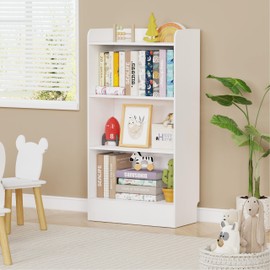 Lkeiyay Kids Bookshelf and Toy Storage Organizer,4 Open Shelves - White Toy Shelf for Books, Puzzles,Children's Goods (White)