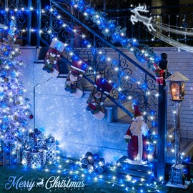 JMEXSUSS 500 LED Blue and White Christmas Lights, 8 Modes 163ft String Lights Plug in with Remote Control, Clear Wire Christmas String Lights Outdoor Waterproof for Outside Tree Yard Wedding