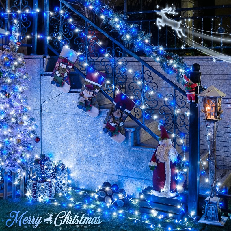 JMEXSUSS 500 LED Blue and White Christmas Lights, 8 Modes
