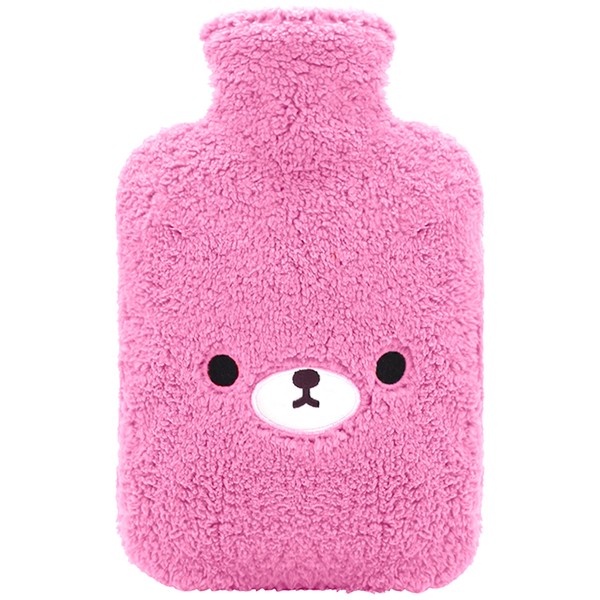 samply Hot Water Bottle, Water Filling Type, 3.7 gal (1.8 L) Capacity, Cute, Cover Included, Storage Bag, For Kids, Eco-friendly, Energy Saving, Cold Protection, Gift (Bark, Rose Pink, 0.6 fl oz (1.8