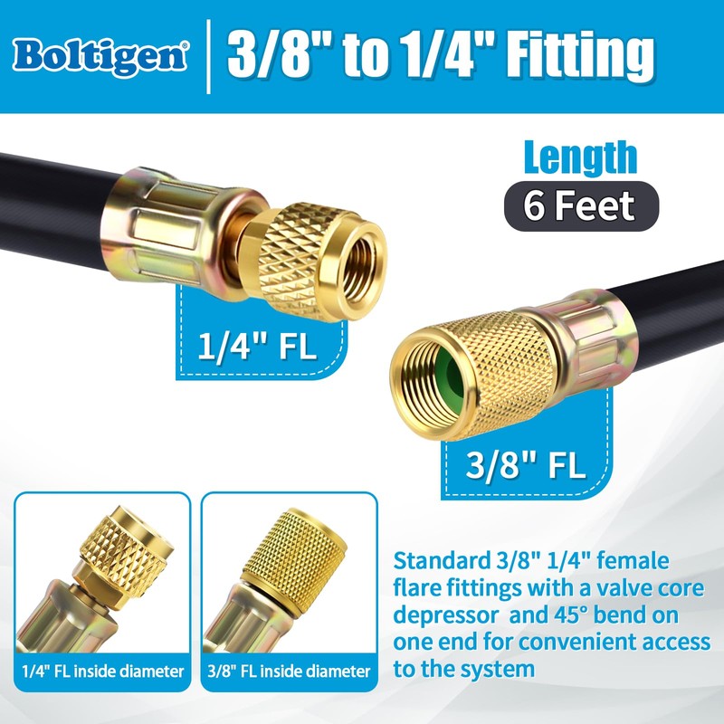 Boltigen 1/2'' ID Vacuum Refrigerant Hose, High Flow Black HVAC