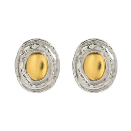 Vintage Silver & Gold Oval Statement Earrings for Women 18K gold plated – Bold Textured Metal Stud Earrings – Unique Retro Jewelry for Elegant & Casual Wear
