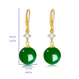 Dainty Agate Ball Dangle Earrings for Women Girls 14K Gold Plated Hypoallergenic Round CZ Crystal Drop Dangling Fish Hook Stud Earrings Fashion Birthday Wedding Holiday Jewelry Gifts (Green)