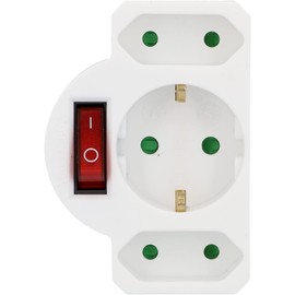 UNITEC Adaptor Plug with 1x Schuko and 2x Euro Switch, with Illuminated Switch, White, Loose