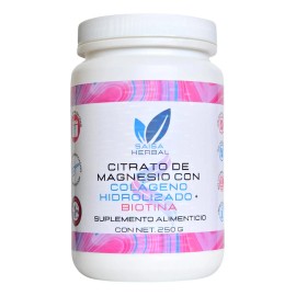 Suplemento Alimenticio Sabor Natural Polvo Citrato de Magnesio Colgeno Hidrolizado Biotina Saisa Herbal Energa, Belleza y Bienestar 250g              