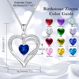 925 Sterling Silver Necklace for Women Heart Necklace Birthstone Necklace for Women Womens Jewelry Gifts for Women Her
