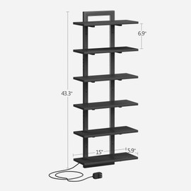 TRIFEBLE 6 Tier Wall Shelf Unit with LED Light, Black Floating Shelf, Vertical Display Shelf, Wall Decor for Bedroom Living Room, Vanity, 15" W x 5.9" D x 43.3" H
