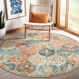 Lahome Lahome Moroccan Trellis Washable Round Area Rug, Soft Round Rugs 6ft Ultra-Thin Non-Slip, Vintage Large Circle Carpet for Bedroom Living Room Kitchen Nursery, Cream/Multi