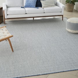 Nourison Courtyard Indoor/Outdoor Ivory Blue 9' x 12' Area Rug, Geometric, Easy Cleaning, Non Shedding, Bed Room, Living Room, Dining Room, Deck, Patio, Backyard (9x12)