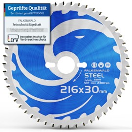 FALKENWALD® Circular Saw Blade, 216 x 30 mm, Ideal for Steel, Compatible with Bosch GCM 8, Makita 216x30 Saw Blades, Tungsten Carbide
