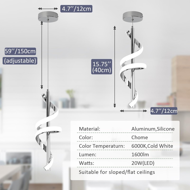 CANEOE Modern Pendant Light Kitchen Island Lighting 6000K Chrome LED