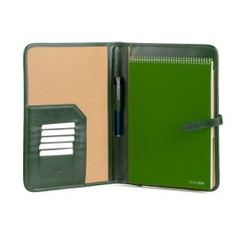Leather Pad Folio, Executive Folio A4, Genuine Leather Portfolio, Professional Notebook Holder, Leather Business Folder for Men and Women (Green)