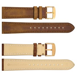 Wocci 18mm Genuine Leather Watch Strap with Gold Buckle (Caramel Brown)