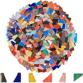 Yazikisa 1.1 lb Iridescent Glass Mosaic Tiles for Crafts Bulk Irregular Tiny Tile Mixed Shapes Crystal Broken Pieces Stained Adult Handmade DIY Projects Creative Art Decor