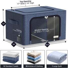 Sorbus Storage Bins with Divided Interior - Large Stackable & Foldable Organizer Containers with Metal Frame, Oxford Fabric, Large Window & Carry Handles - Organization for Bedroom, Linens & Clothes