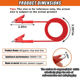 DUSCOKE 2PCS 14 AWG Double-Ended Alligator Clip Test Leads, 3.3ft/1m Crocodile Wire Cable Jumper Wire with Protective Insulated Clips, Heavy Duty Flexible Copper Cable Clamp for Electrical Testing