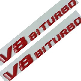 Red for Benz V8 BITURBO Side Left & Right Adhesive Nameplate Logo Emblem AMG Decoration Modified 2pcs