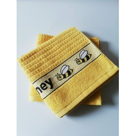 Sue Rossi Ltd 100% Cotton Tea Towels Waffle Embroidered Animal Cooks Cloth Luxury 3 Pack Kitchen Towel Set (Yellow Bee)