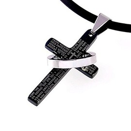 DonDon Men´s Necklace Leather 50 cm 19,7" with Cross and Ring Pendant Stainless Steel in a Black Velvet Gift Bag