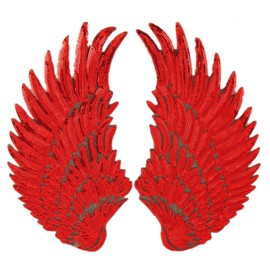 Large Angel Wings Sequin Patches Iron on Sew on Appliques Embroidered Motif for DIY Clothes (Red)
