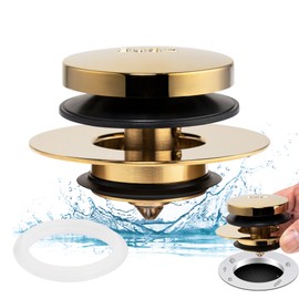 Artiwell Universal Tip Toe Bath Drain Stopper and Cover, Bathtub Drain Stopper, Replaces Lift and Turn, Tip-Toe and Trip Lever drains for Tub, EZ Installation and Clearing (Polished Brass)