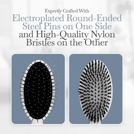 Fuller Brush 2-in-1 Double-Sided Pet Brush - Electroplated Round-Ended Steel Pins Positioned Into a Flexible Cushion on One Side & Nylon Bristles - Remove Shedding - Tool For Grooming Dogs & Cats