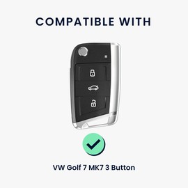 kwmobile Car Key Case Compatible with VW Golf 7 MK7 3-Button Car Key Case - Key Case with Key Ring Pendant - Cover Gold Black