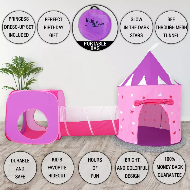 HIde N Side Girls Princess Castle Tent & tunnel! BONUS