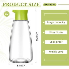 LOYIM 2 Pcs 9.6 OZ Soy Sauce Dispenser Large Glass Cruet Dispenser for Olive Oil Vinegar Soy Sauce Containers Oil and Vinegar Bottle Set for Kitchen Cooking Barbecue(Green)